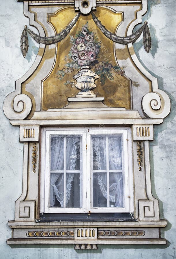Janela bávara - pintura mural fotografia de stock