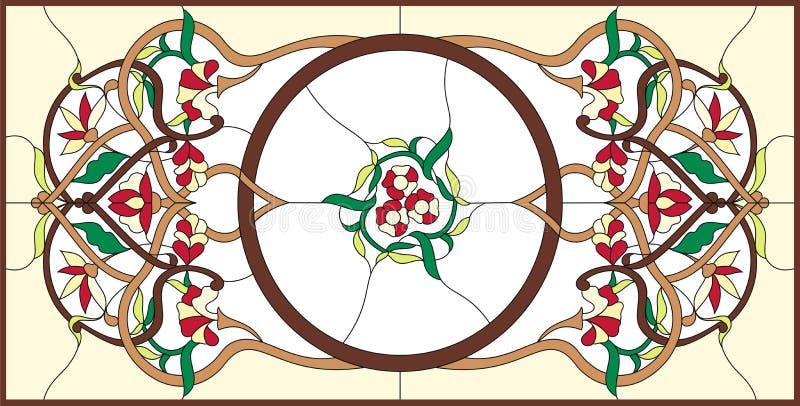 Janela de vitral com redemoinhos e leav do sumário Graphhics do vetor ilustração royalty free Janela de vitral com redemoinhos e leav do sumário Graphhics do vetor ilustração royalty free