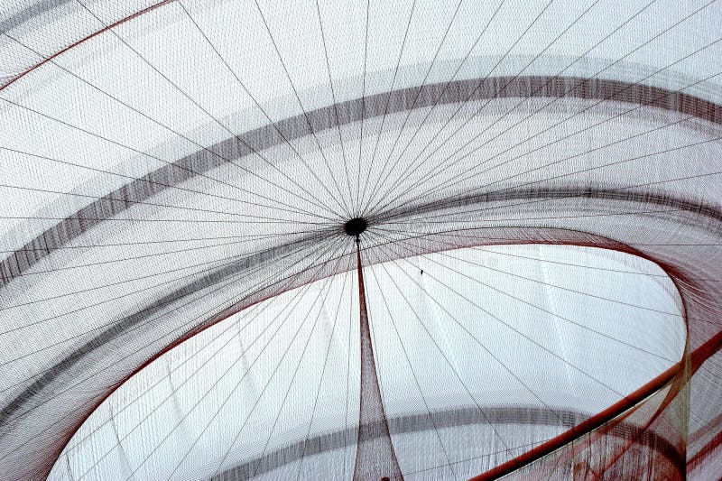 Janet Echelman`s public network sculpture in roundabout, Matosinhos royalty free stock photos Janet Echelman`s public network sculpture in roundabout, Matosinhos royalty free stock photos