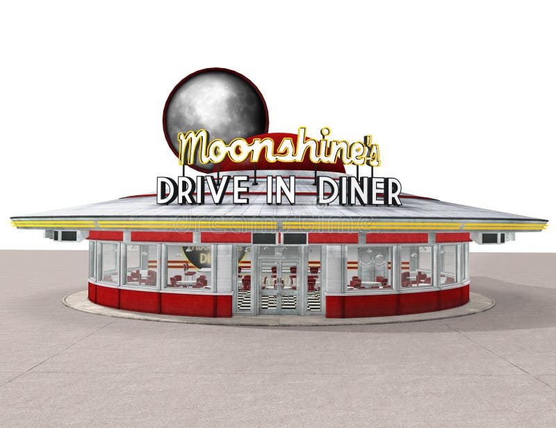 1950s American Drive-In Diner isolated on white background, 3d render. 1950s American Drive-In Diner isolated on white background, 3d render