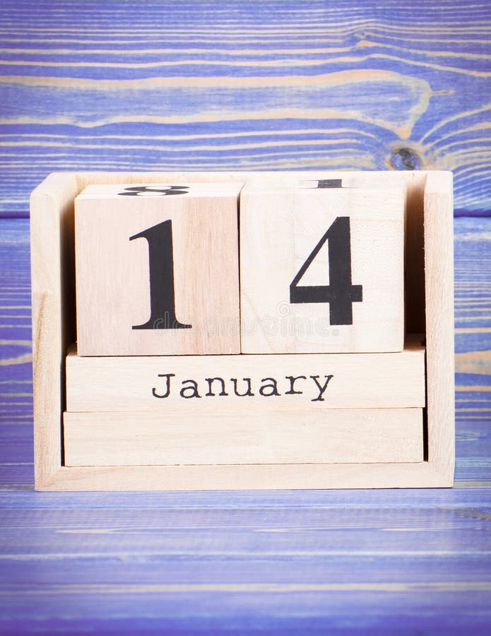 14. Januar Datum vom 14. Januar am hölzernen Würfelkalender lizenzfreie stockbilder 14. Januar Datum vom 14. Januar am hölzernen Würfelkalender lizenzfreie stockbilder