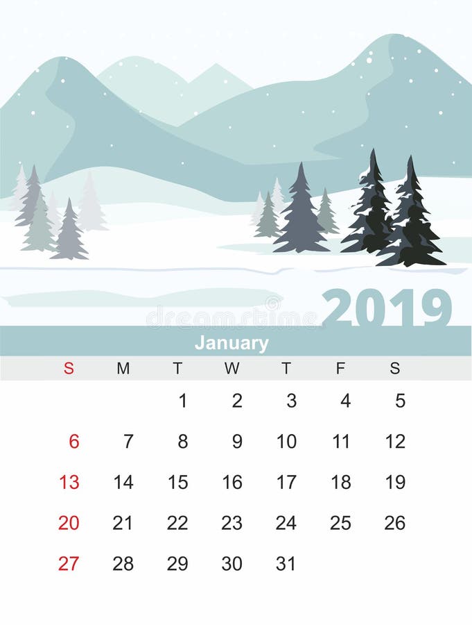 Januari-kalender 2019 Het Landschap Van De Bergwinter Met ...