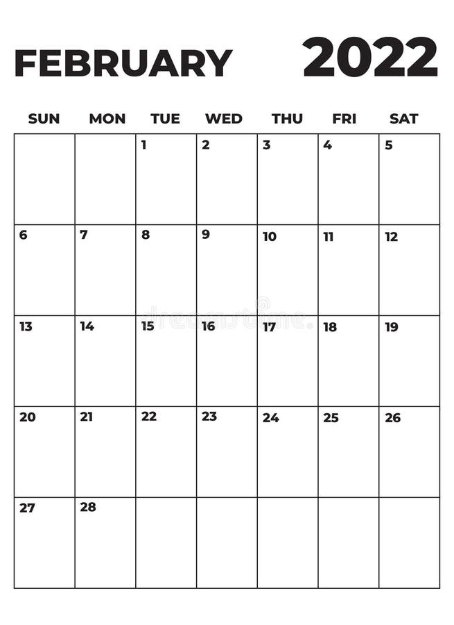 Minimalist Black And White Monthly Planner February 2022 Stock Vector 