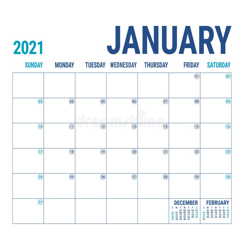 January 2021 Quarterly Calendar Block. Wall Calendar In ...