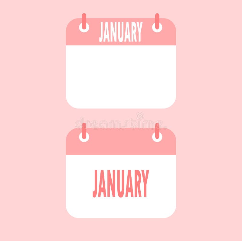 January Calendar Icon on Red Background.Two Flat Style Stock