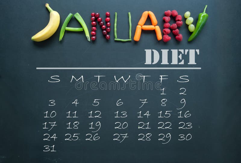 January diet calendar stock photo. Image of nutrition 64079924
