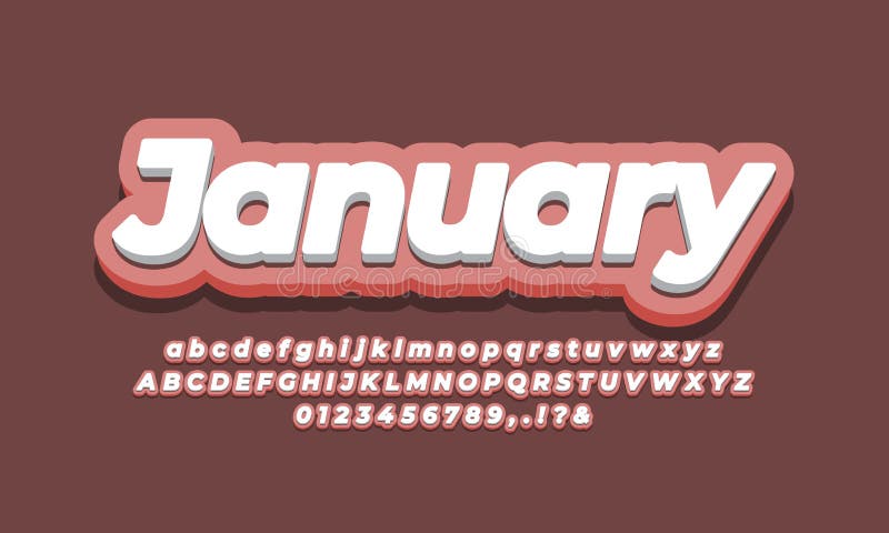 January month text 3d pink design stock illustration.