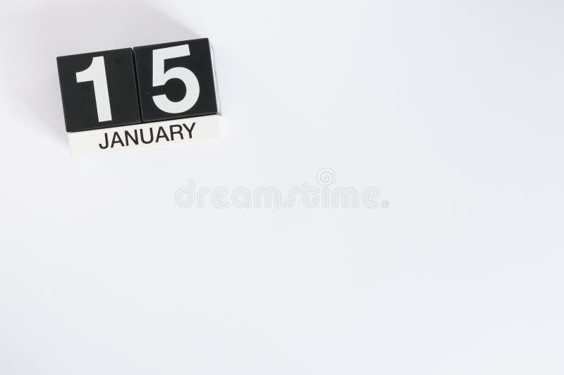 January 15th. Day 15 of month, calendar on white background. Winter concept. Empty space for text
