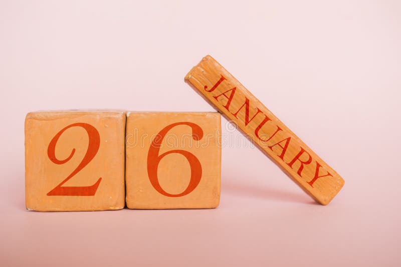 January 26th. Day 26 Of Month, Handmade Wood Calendar On Modern Color