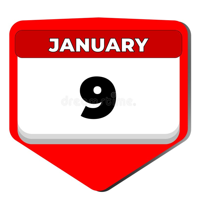 9 January Vector Icon Calendar Day. 9 Date of January. Ninth Day of