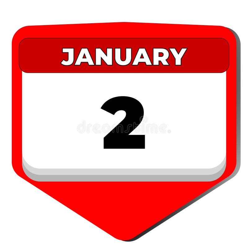 2 January Vector Icon Calendar Day. 2 Date of January. Second Day of