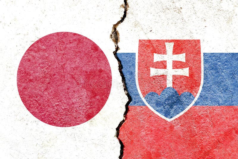 Vlajky Japonsko vs Slovensko na prasknutej stene