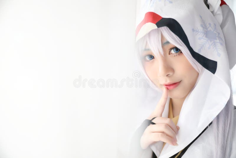 Japan Anime Cosplay , White Japanese Miko in White Tone Room Stock Photo -  Image of hair, cartoon: 135484778