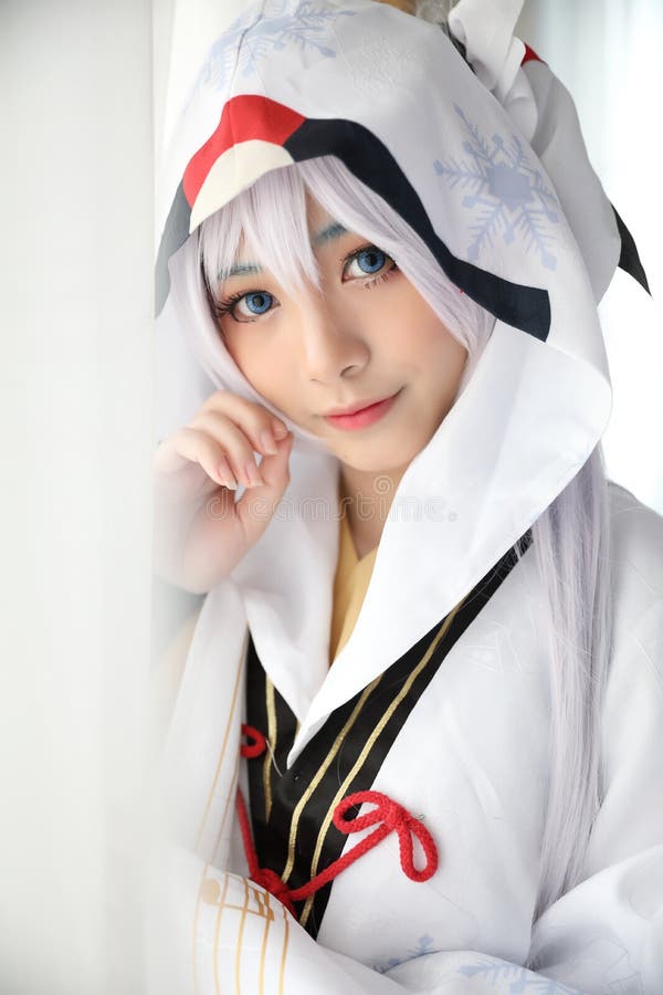 Japan Anime Cosplay , White Japanese Miko in White Tone Room Stock Image -  Image of fashion, anime: 135484795