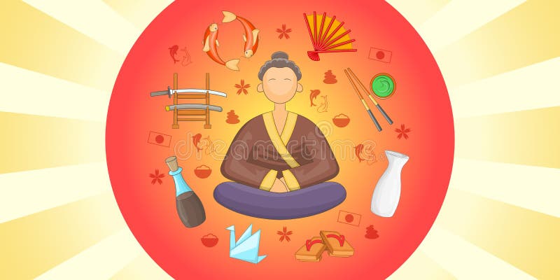 Japan banner horizontal, cartoon style vector illustration