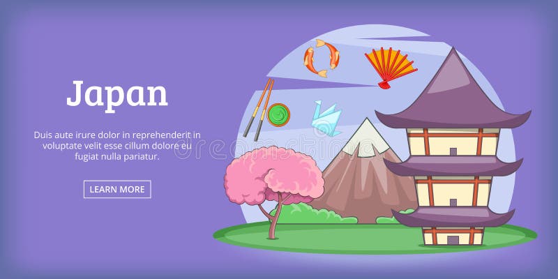 Japan banner horizontal landscape, cartoon style vector illustration