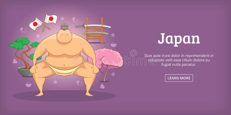 Japan banner horizontal sumo, cartoon style stock illustration