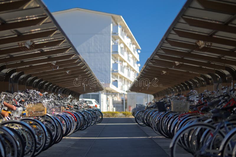 Japan bicycle parking lot editorial stock image. Image of work 19243044