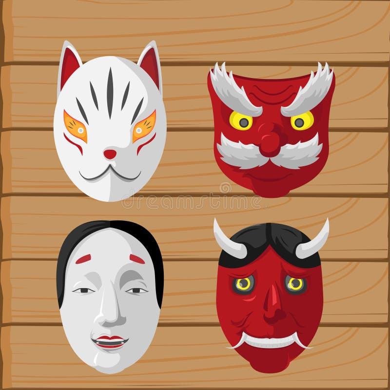 Japan Culture Mask Design Set Vector Stock Vector Illustration of