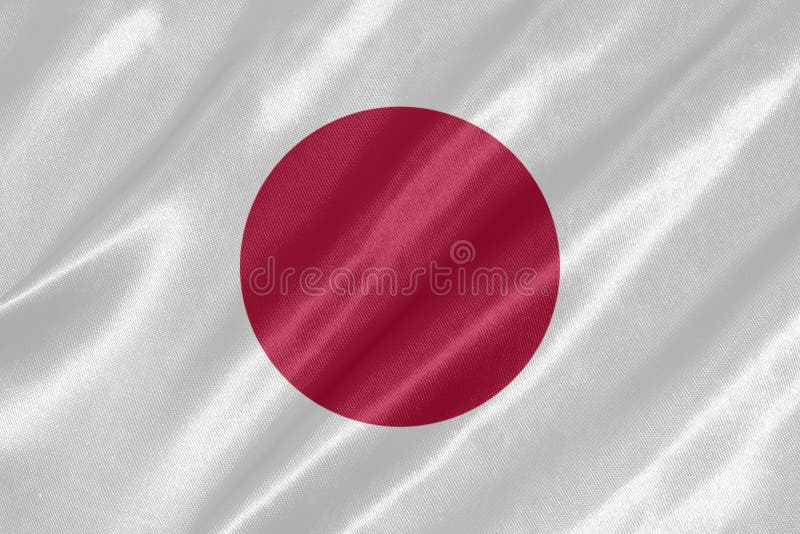 Japan Satin Flag. Waving Fabric Texture of the Flag of Japan, Real