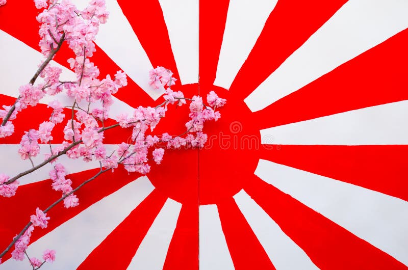 Japan flag with synthesis sakura flower