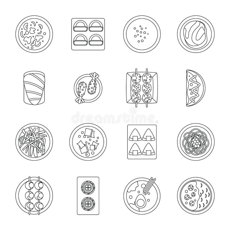 Japan Food Icons Set, Outline Style Stock Vector Illustration of