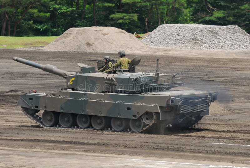 Shizuoka Prefecture, Japan - July 10, 2011: Japan Ground Self-Defense Force Mitsubishi Type 90 MBT (Main Battle Tank). Shizuoka Prefecture, Japan - July 10, 2011: Japan Ground Self-Defense Force Mitsubishi Type 90 MBT (Main Battle Tank).