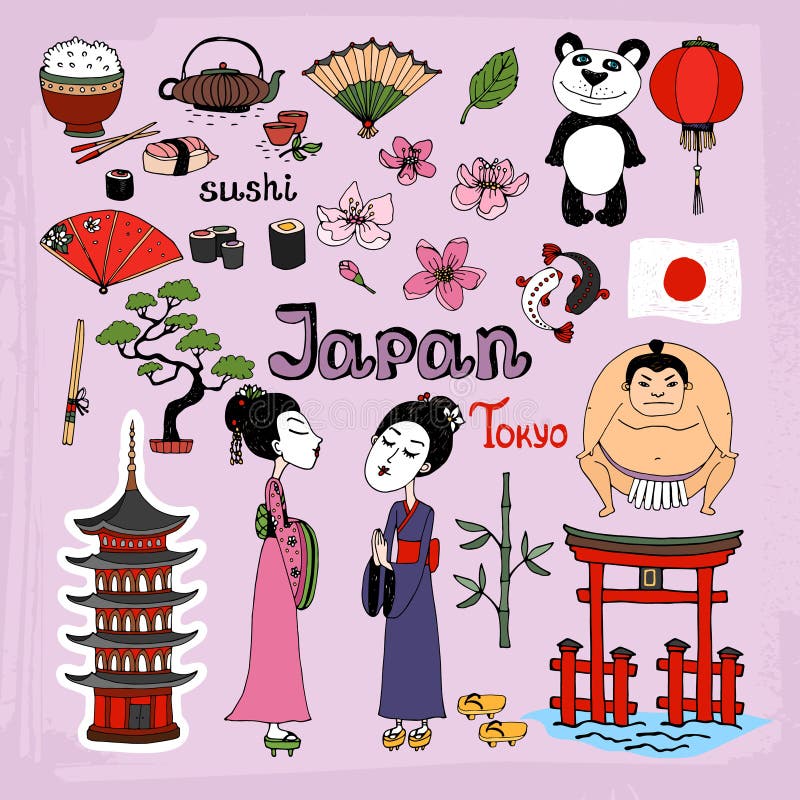 Japan gränsmärken och kulturell symbolsvektoruppsättning