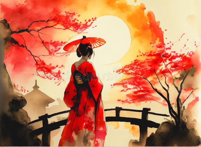 Japan Geisha Traditional Painting Stock Illustrations – 671 Japan ...