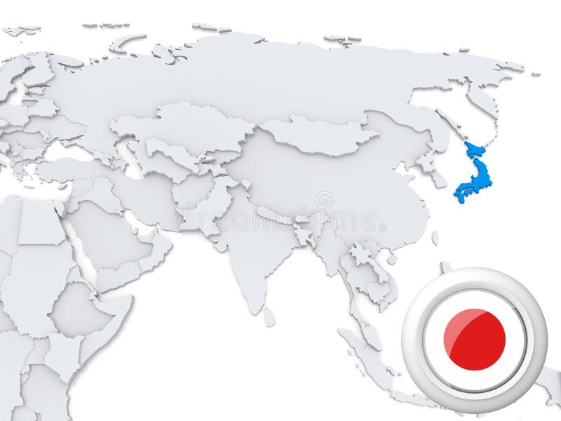 Japan on map of Asia vector illustration