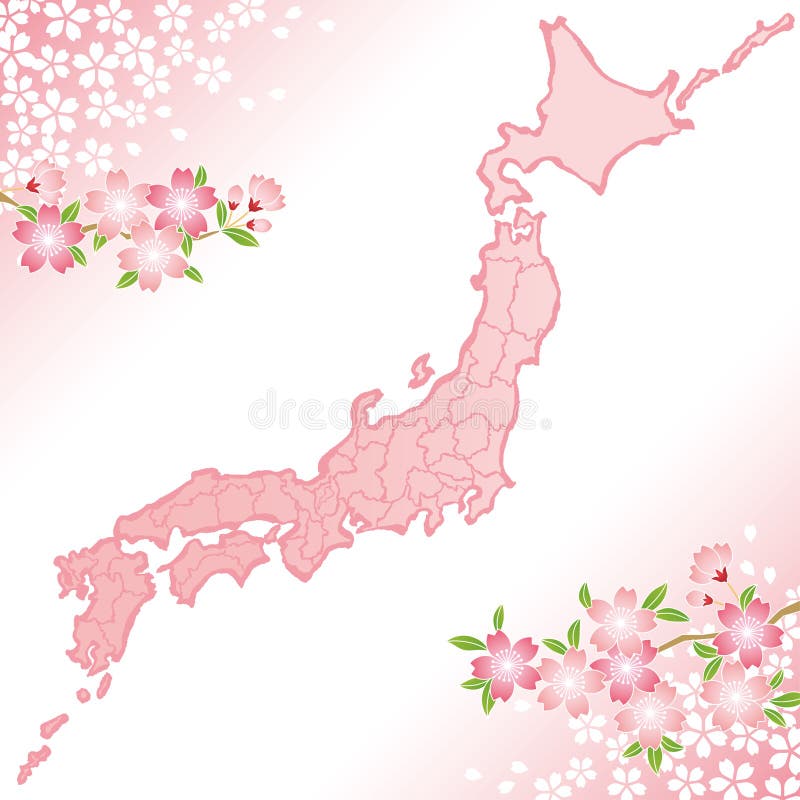 Japan map with cherry blossoms illustration. stock illustration Japan map with cherry blossoms illustration. stock illustration