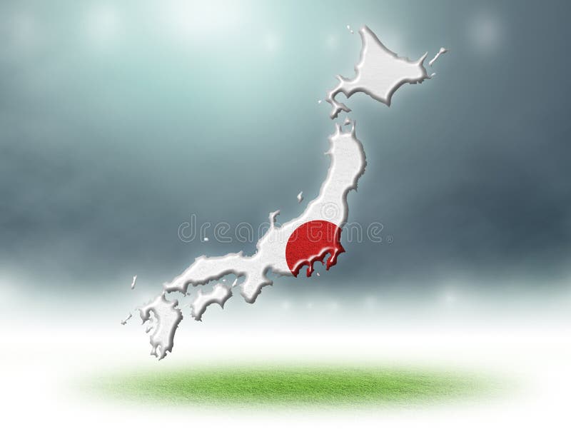 Map of Japan Design with Grass Texture of Soccer Fields Stock