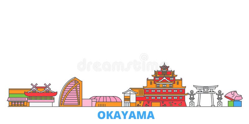 Japan, Okayama line cityscape, flat vector. Travel city landmark, oultine illustration, line world icons stock illustration