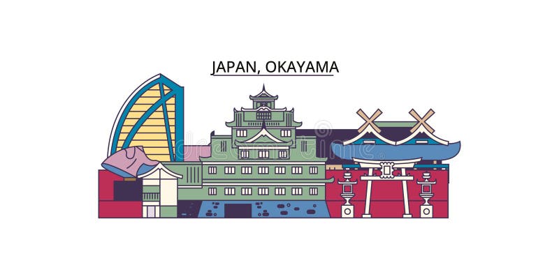 Japan, Okayama tourism landmarks, vector city travel illustration vector illustration