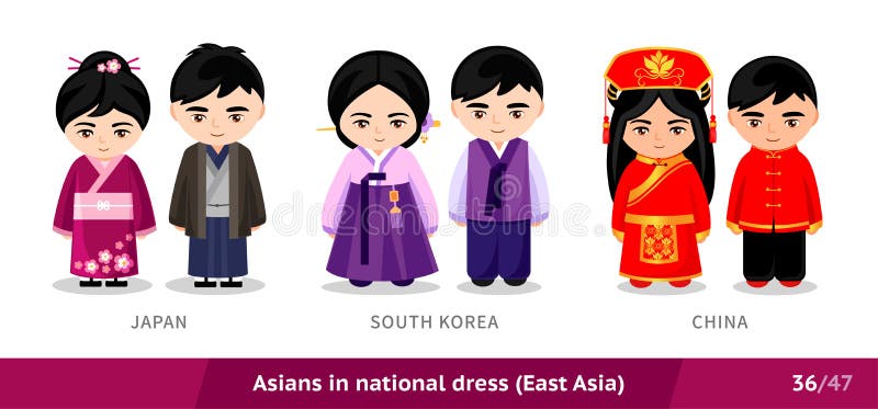 A collection of traditional costumes by country. East Asia. vector design  illustrations. 2911130 Vector Art at Vecteezy