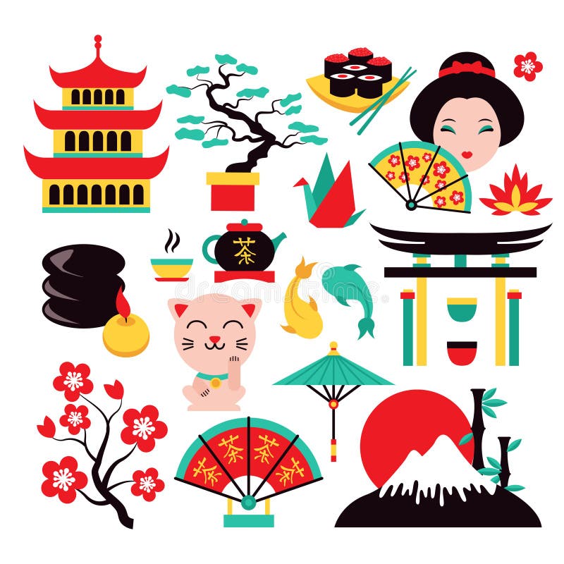 Japan symbols set stock vector Illustration of design 