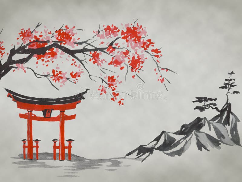 Japanese Painting - Serene Background for Wall Art and Wallpaper Stock  Image - Image of decor, delicate: 272008935