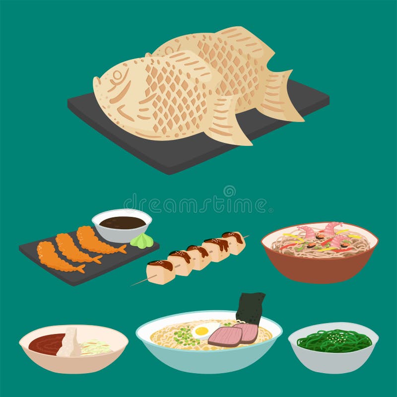 Japan vector food traditional meal cooking culture sushi roll and seafood lunch japanese asian cuisine illustration