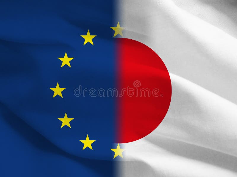 Europe vs Japan flags, illustration