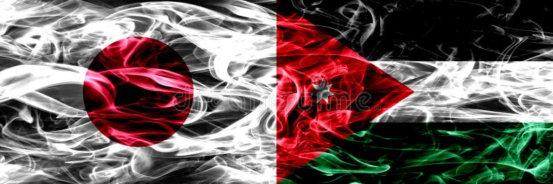Japan vs Jordan, Jordanian smoke flags placed side by side. vector illustration