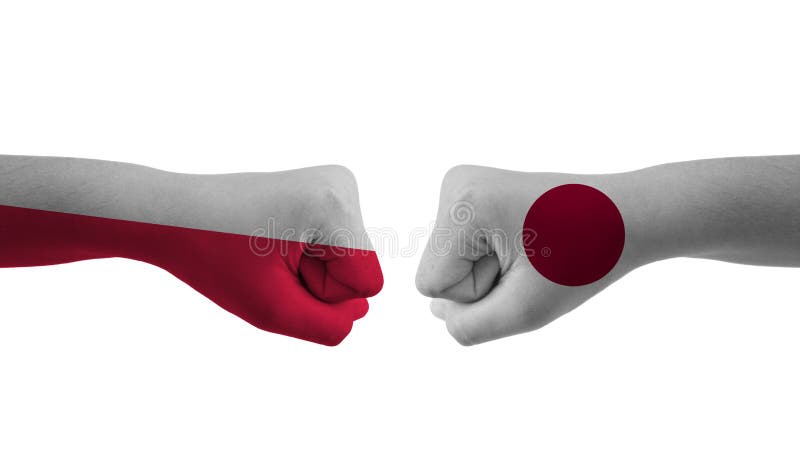 Japan VS Poland hand flag Man hands patterned football world cup