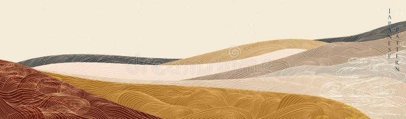 Japanese background with hand drawn wave vector. Abstract template with line pattern. Mountain layout design in oriental style vector illustration