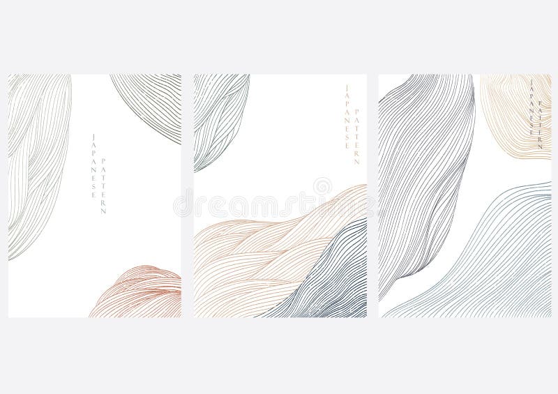 Japanese background with line wave pattern vector. Abstract elements with art landscape template. Backdrop simple landscape vectors