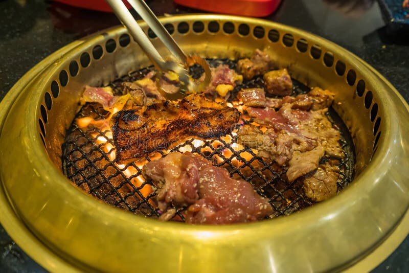 Japanese Beef Barbecue on Fire Charcoal Grill Stock Image Image of