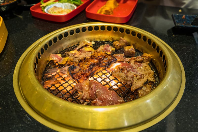 Japanese Beef Barbecue on Fire Charcoal Grill Stock Image Image of