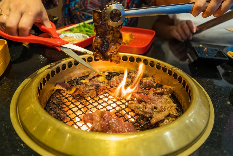 Japanese Beef Barbecue on Fire Charcoal Grill Stock Image Image of