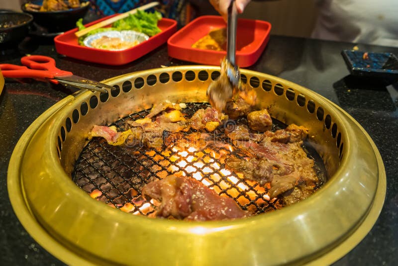 Japanese Beef Barbecue on Fire Charcoal Grill Stock Photo Image of