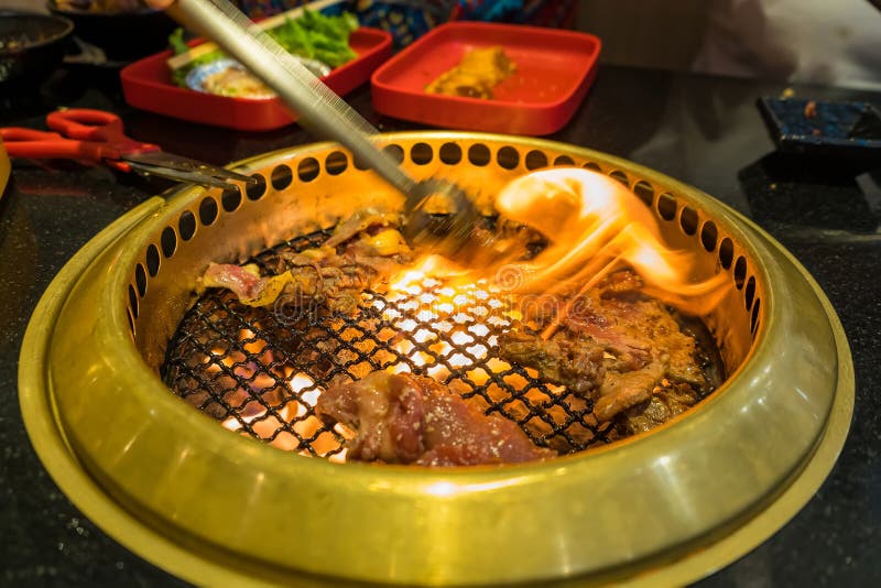 Japanese Beef Barbecue on Fire Charcoal Grill Stock Photo Image of