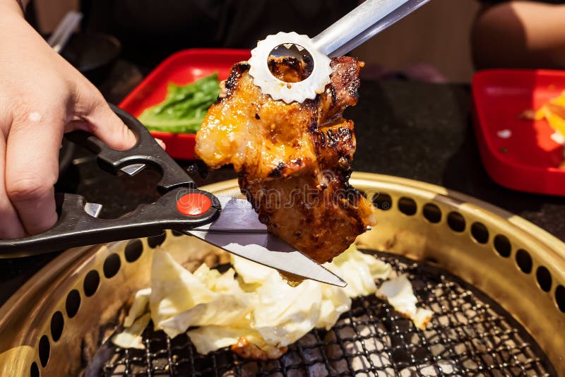 Japanese Beef Barbecue on Fire Charcoal Grill Stock Image Image of