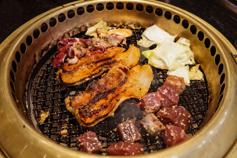 Japanese Beef Barbecue on Fire Charcoal Grill Stock Image Image of